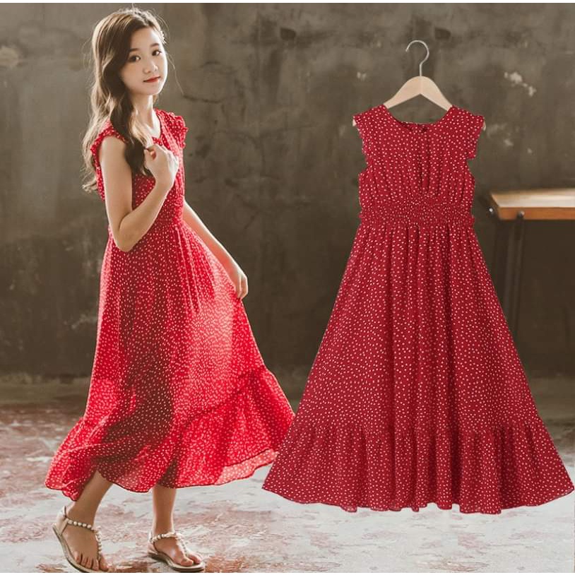 Long Dress Anak Perempuan Feminine Polkadot Red