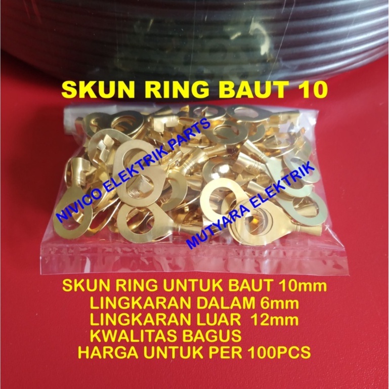 Skun Ring Baut 10mm isi 100pcs / Skun Massa Baut 10mm/ Skun AKI Baut 10mm/ Skun Kabel Baut 10mm