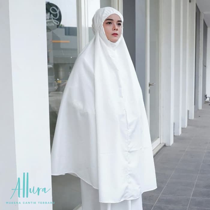 Mukena Cantik Allura (010) Adana Katun Adem Polos Putih Tulang Broken White Travel Murah Travelling