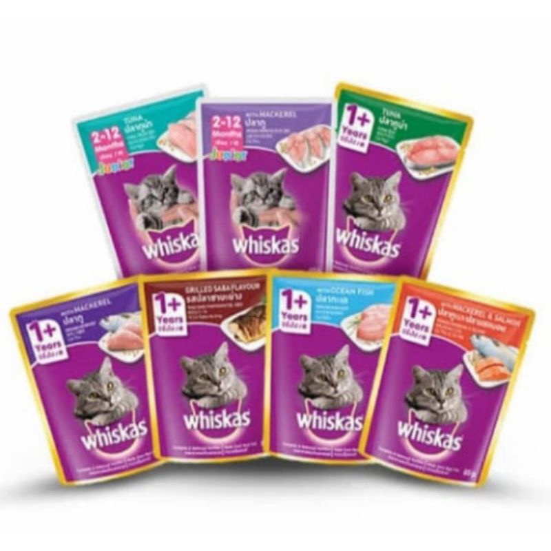 Makanan basah kucing - WHISKAS sachet 85gr 1 dus isi 24 all varian adult junior termurah