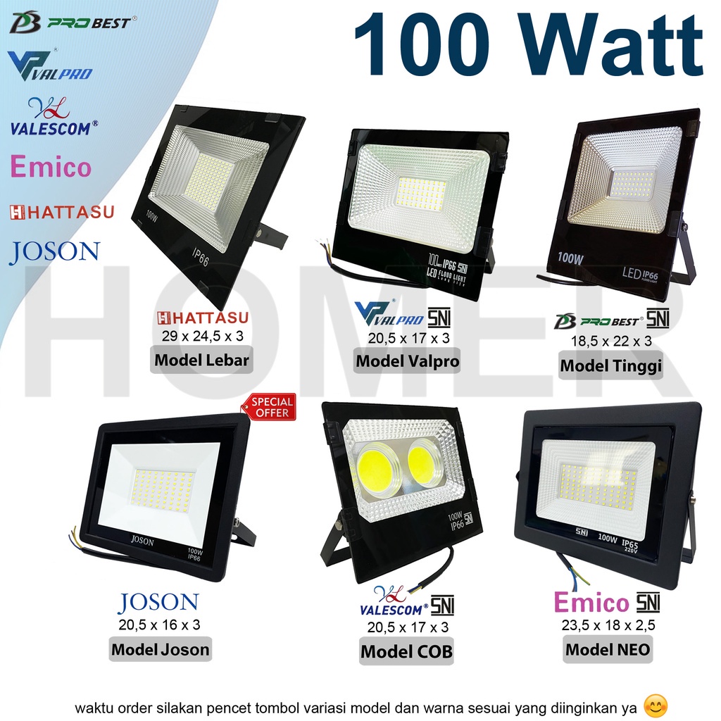 Lampu Led Sorot Tembak Floodlight Outdoor Smd / Cob 100W 100 Watt Probest Hattasu Valescom Emico