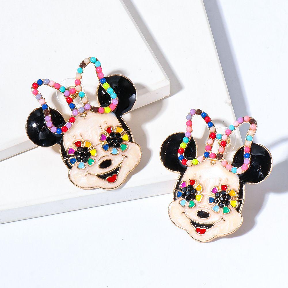 Nanas 1pasang Mickey Stud Earring Fashion Minnie Kartun Eardrop Berlian