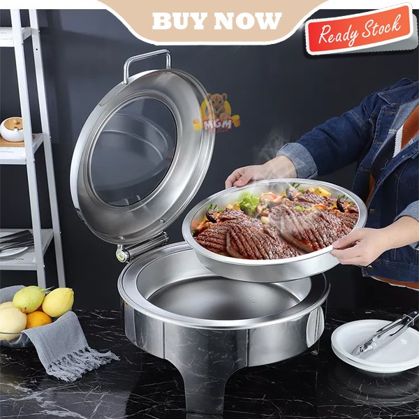 LUXURY Prasmanan Hydraulic Round Chafing Dish 6.0L Bulat SOFT CLOSING