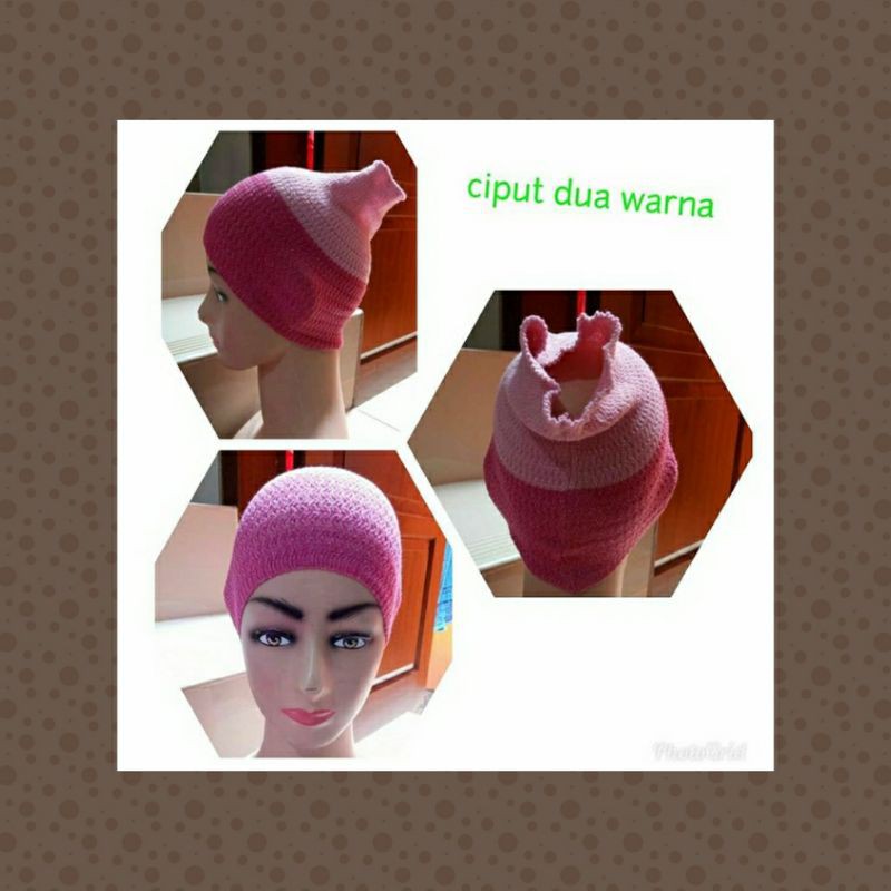 Ciput rajut dua warna Tampa tutup kepala