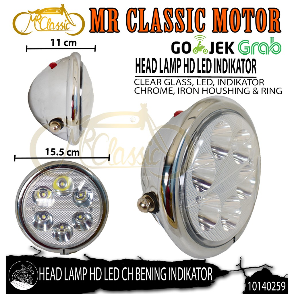 Head Lamp/Lampu Depan HD LED Indikator Chrome Bening Variasi Motor Custom