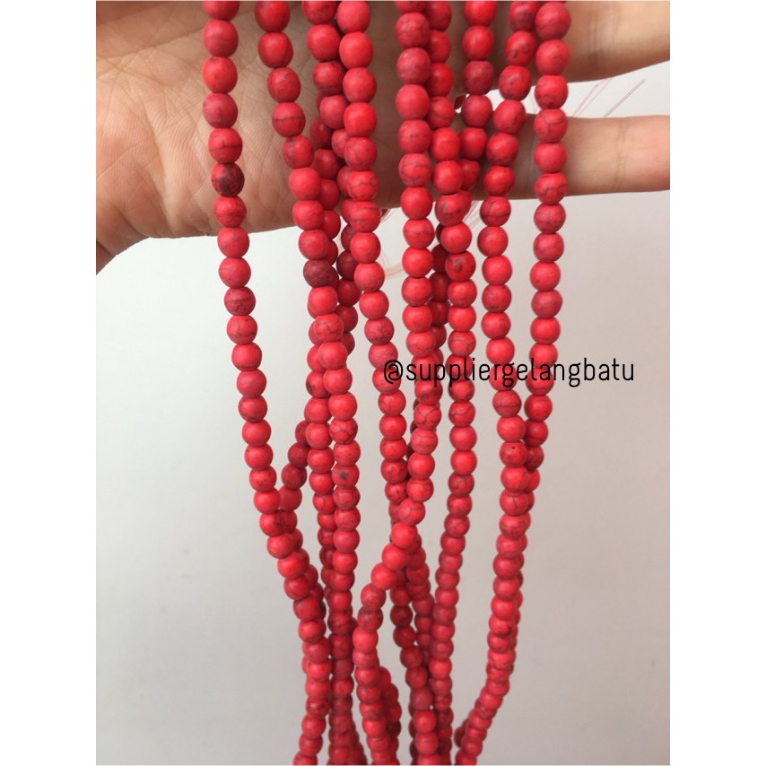 bahan merah pink pirus 6mm natural phyrus aksesoris gelang kalung bead firus batu alam serat doff