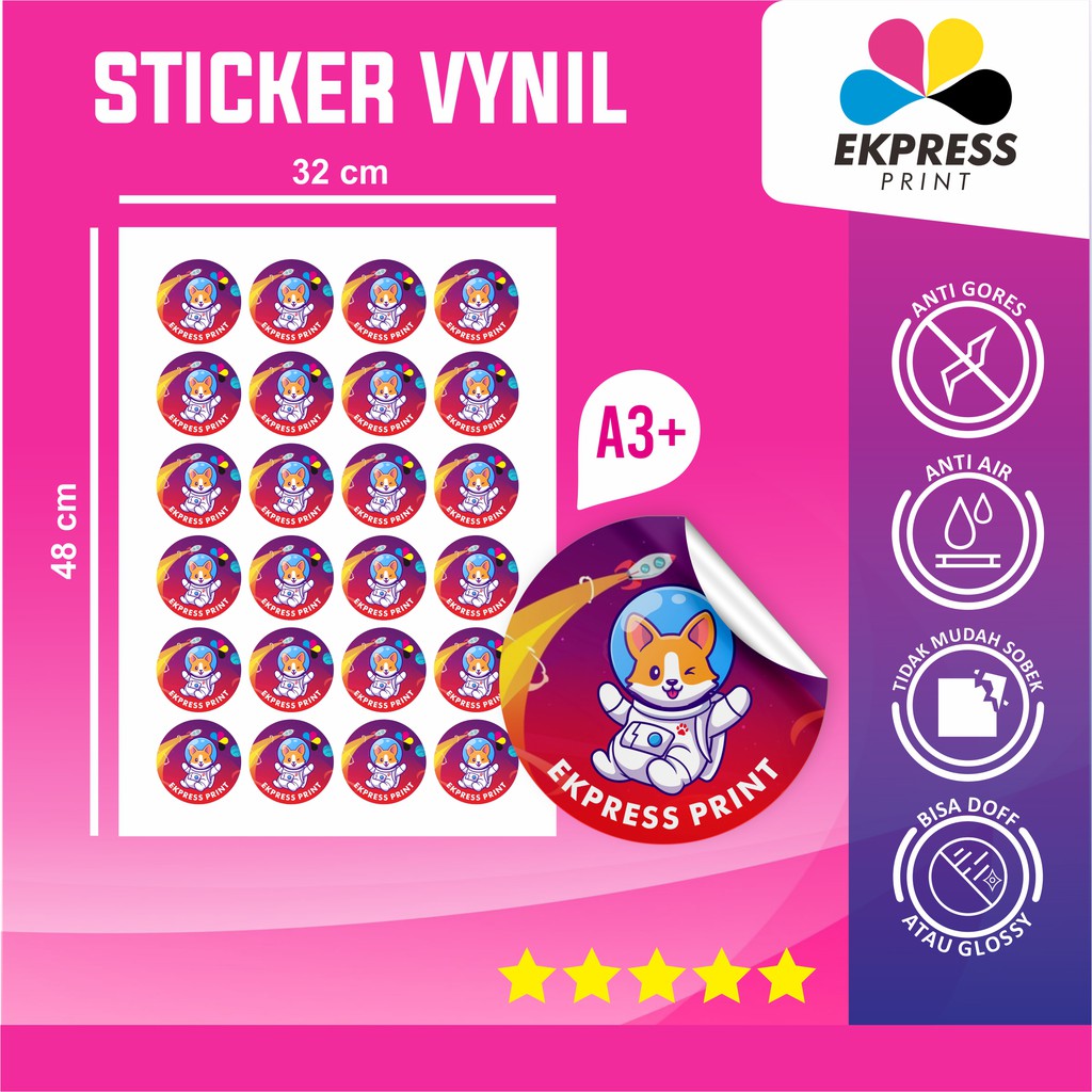 

Cetak Stiker Label Vinyl Glossy A3+ CUT / Cetak Label Kemasan Sticker / Stiker Waterproof Tahan air