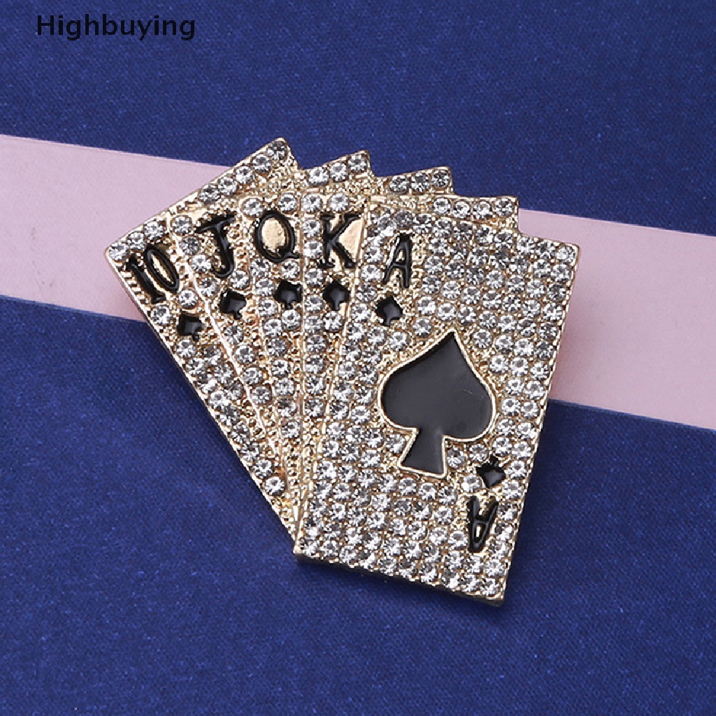 Hbid 10pcs Bros Pin Desain Kartu Poker Hias Full Kristal Berkilau Untuk Wanita Hadiah