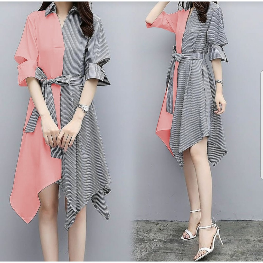 *[HNFK]  Tunik Salur / Tunik Lula / Atasan Tunik / Tunik Kombinasi / Dress Koreaan Style / Baju Atasan Wanita Terbaru