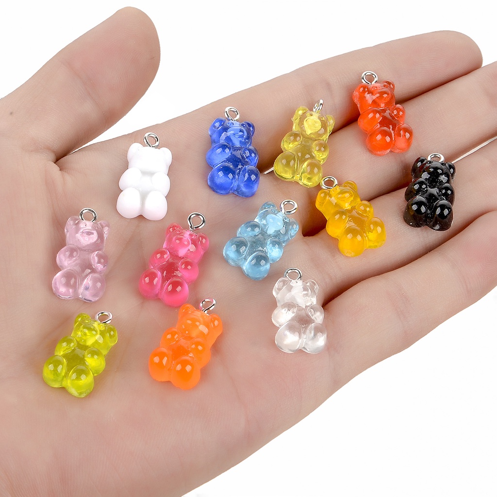 50 Pcs Liontin Kalung Anting Bentuk Kartun Hewan Beruang Mini Warna Permen Bahan Resin