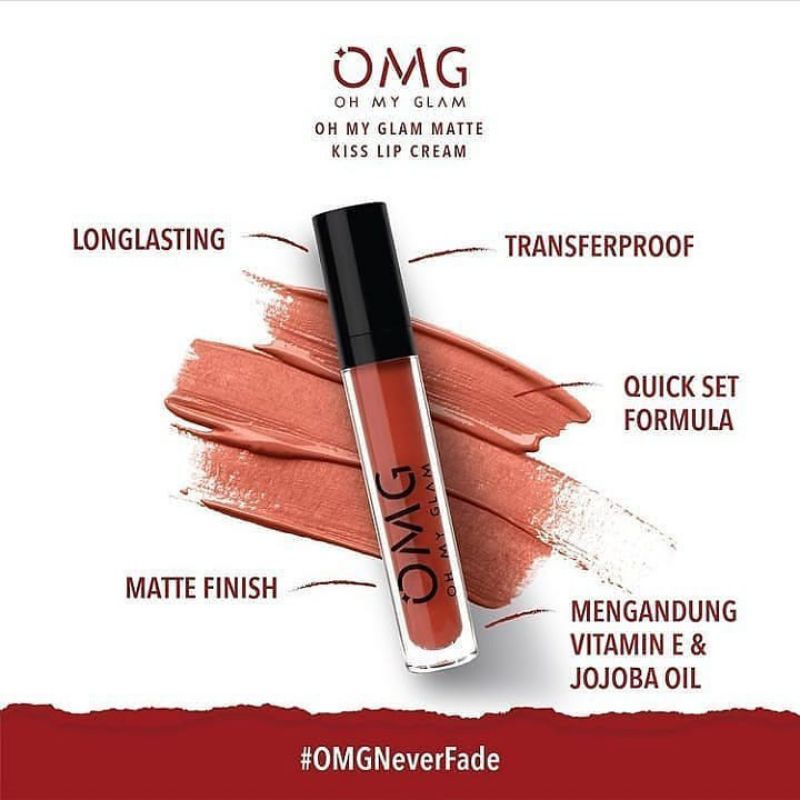 ⭐V.K 88⭐ OMG Oh My Glam Matte Kiss Lip Cream 3.5g Halal Original BPOM / Lipcream OMG | Lipstik OMG |