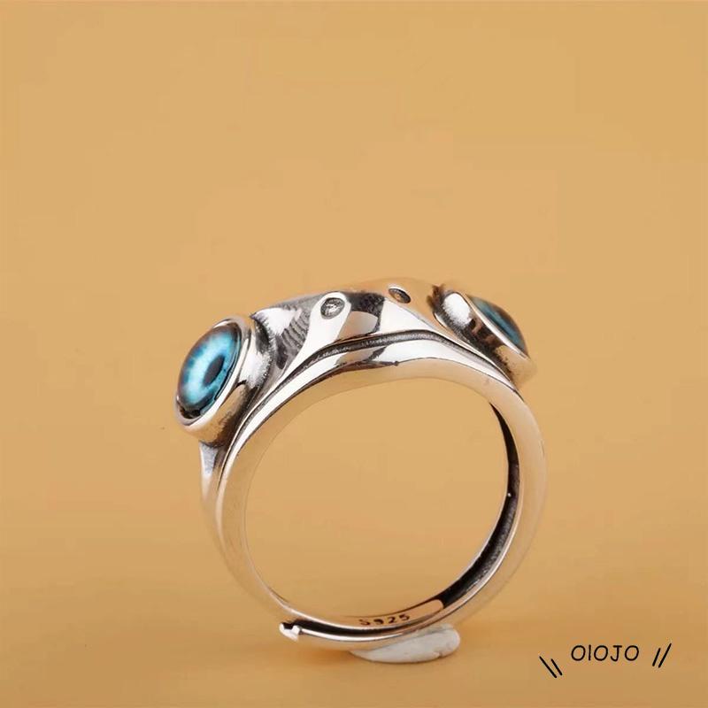 Cincin Model Mata Iblis Katak Biru Tiga Dimensi Terbuka Untuk Pria Dan Wanita ol2