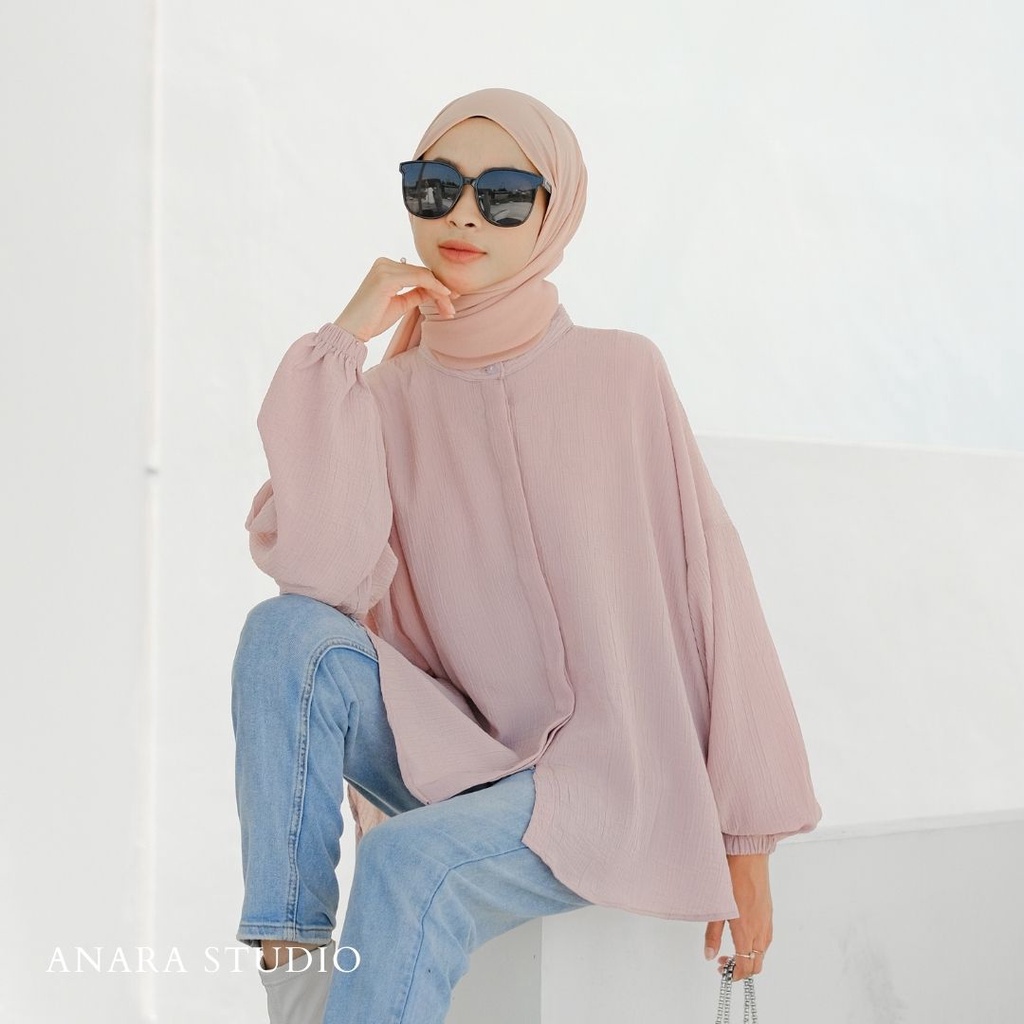 ANARA Maggie Oversized Boouse | Blouse Wanita Lengan Panjang | Baju Kantor