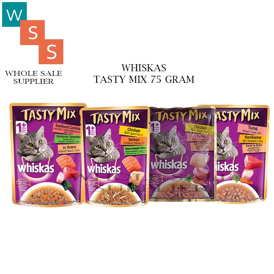 MAKANAN KUCING BASAH WHISKAS POUCH TASTY MIX 70GR ALL VARIAN