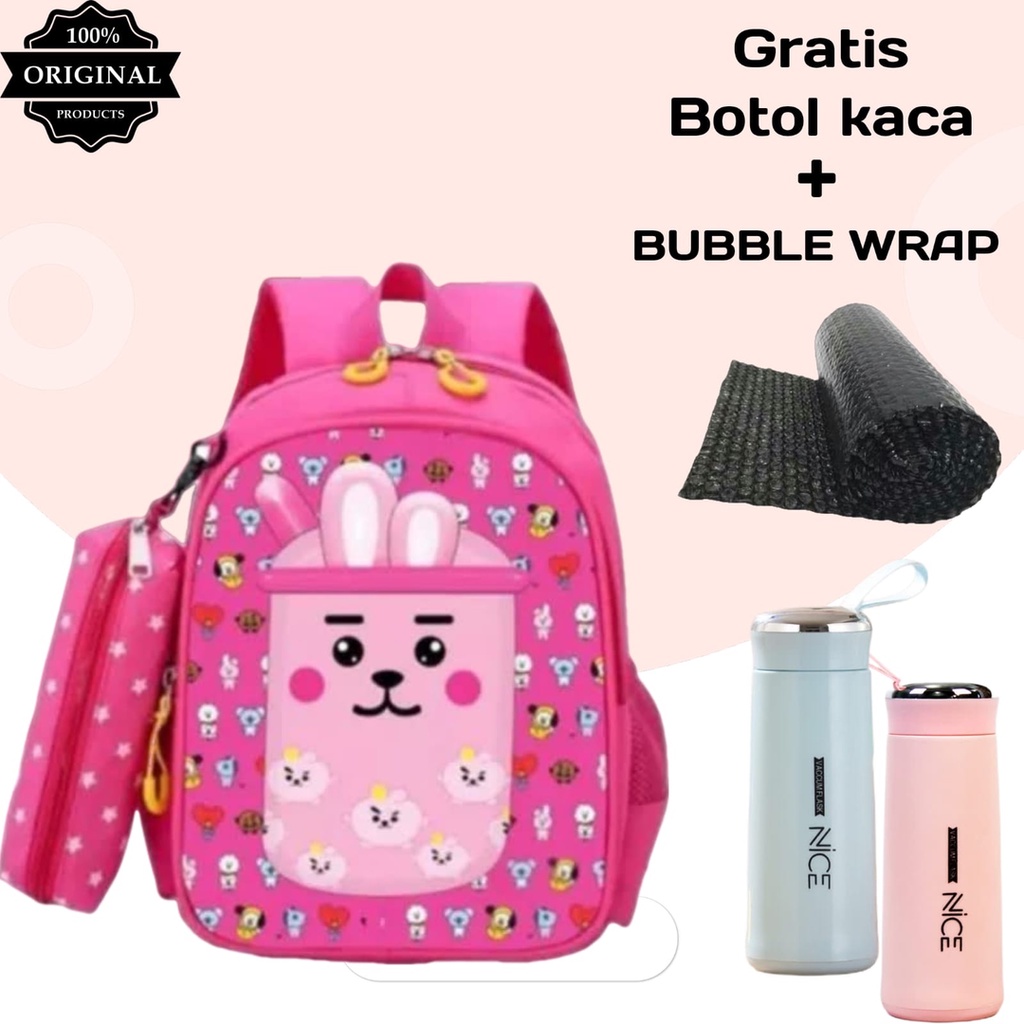 GTB Tas Ransel AnaK Sekolah TK SD Karakter Boba Free Botol Minum Kaca + bubble Wrap