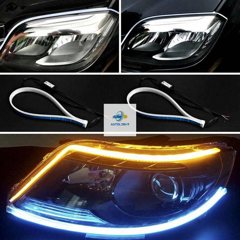 Lampu Alis LED Slim (1PCS/1buah) DRL Mobil motor Fleksibel Waterproof 45 CM 2 Warna Runing