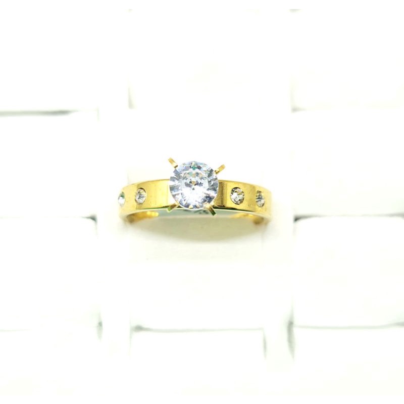 BISA COD Cincin Titanium Ring Mata Dua Zirkon Warna KUNING