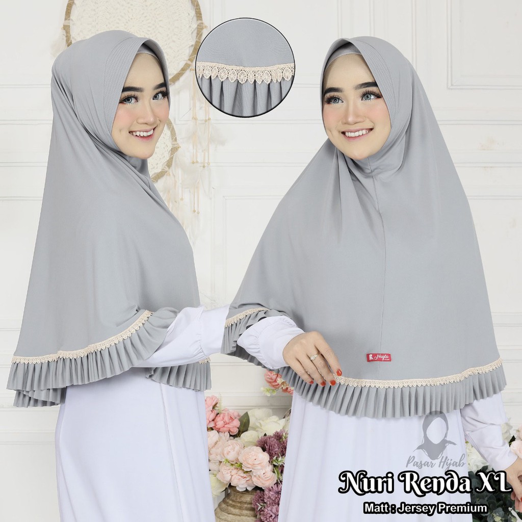 Jilbab Instan Nuri Renda Size XL Hijab Instan Jersey Premium Kerudung Bergo Pasar Hija'b