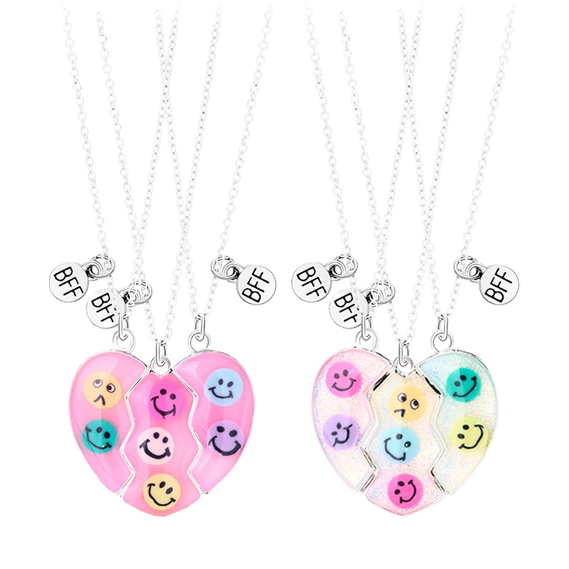 3pcs / Set Kalung Liontin Enamel Magnetik Motif Happy Face Smily Untuk Pria Dan Wanita