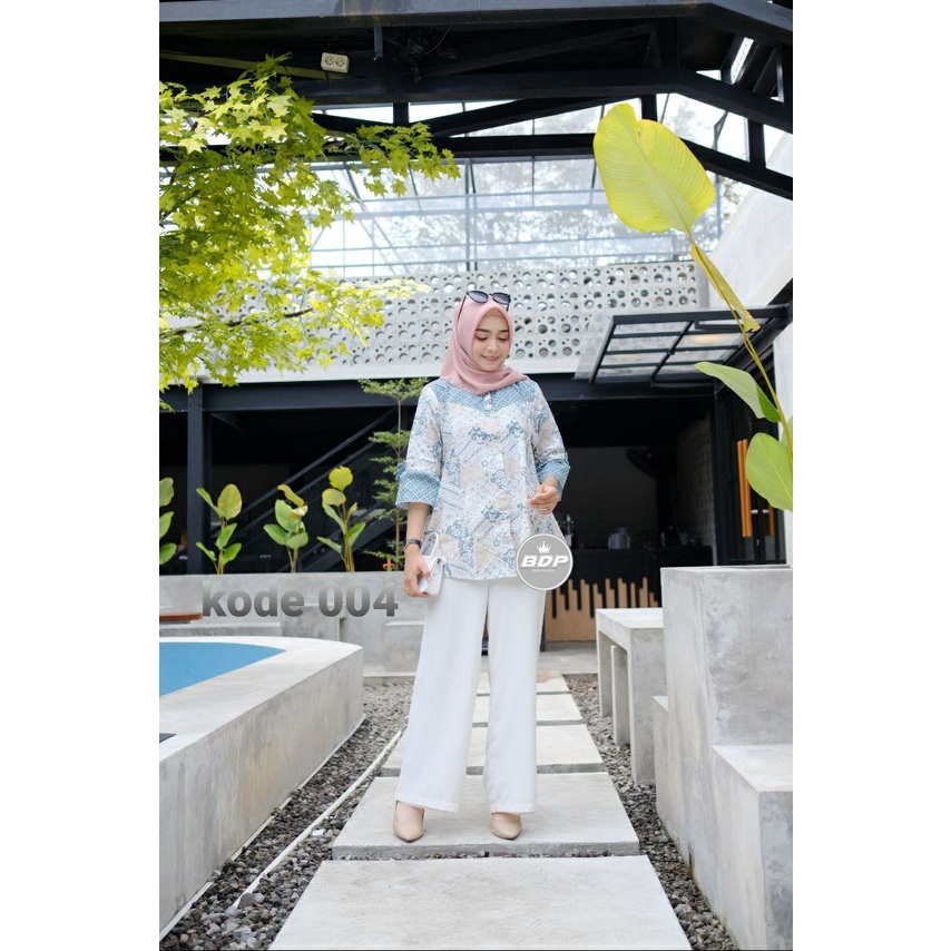 tey-17 Batik wanita ASJ SA HRB026 Kenongo Kemeja Tosca Pendek-kode 004