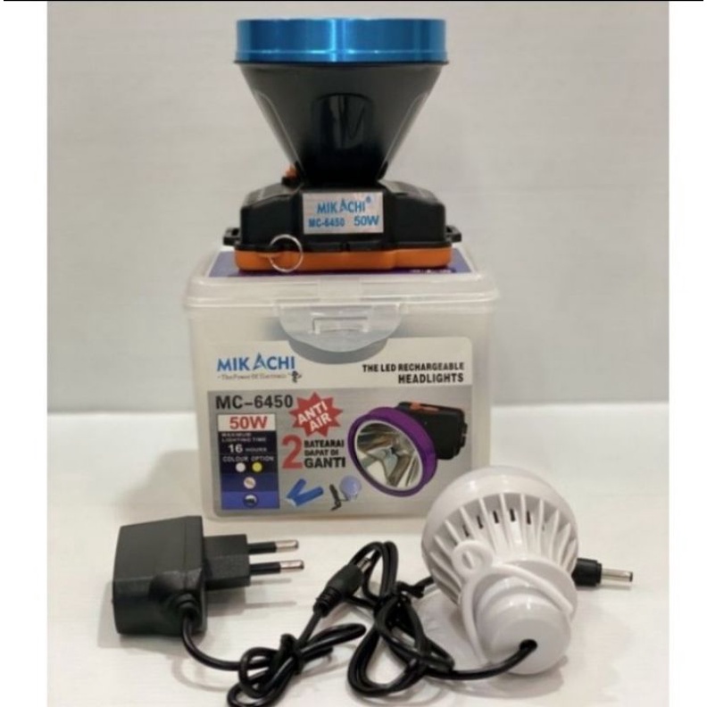 Senter Kepala 50 Watt Baterai Lepas Mikachi 6450 Waterprof