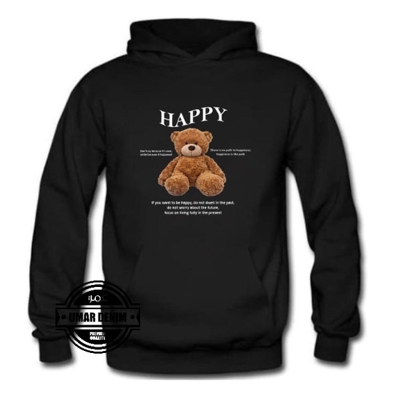 Hoodie Sweatshirt Style Kekinian Pria &amp; Wanita Motif Happy Bear Bahan Fleece