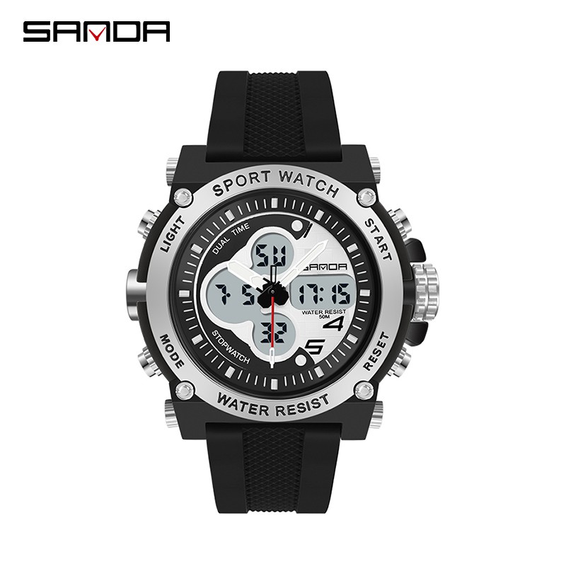 SANDA 3107 Jam Tangan Pria Digital Analog Sport Shockproof Tali Rubber Anti air WATCHKITE WKOS