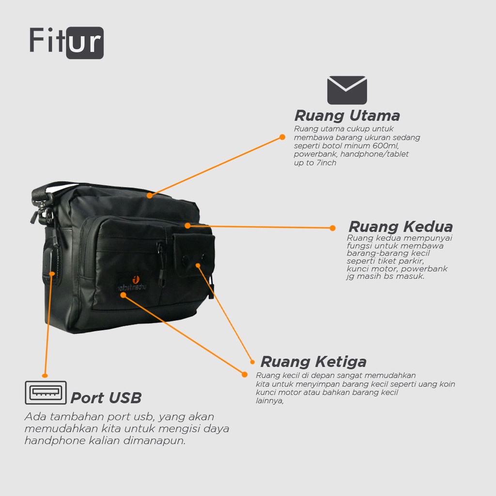 Tas Selempang Pria  urban factor - RHYS Sling Bag Kasual Unisex