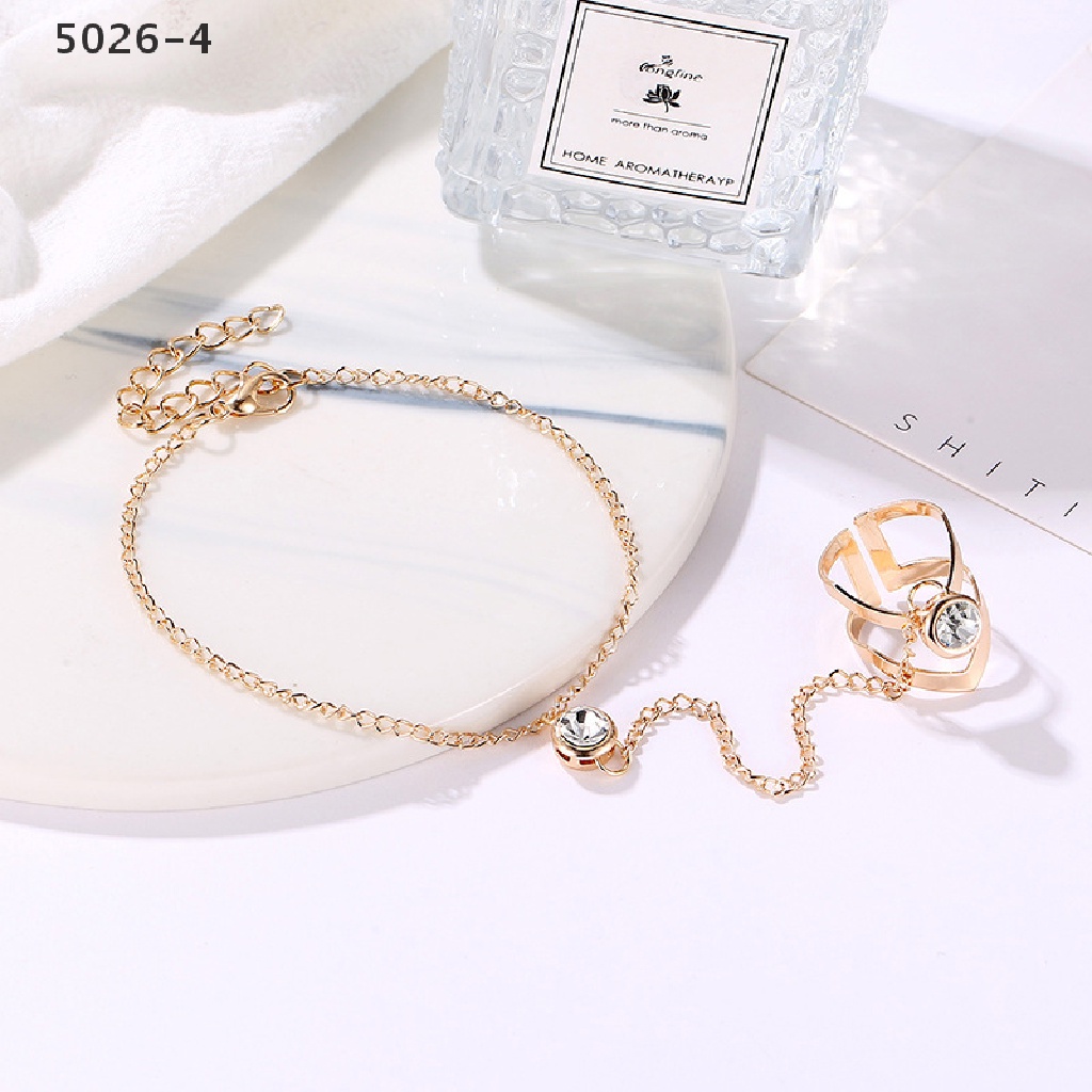 5026-4 Gold Big Crystal Ring Bracelet for Women Wrist Chain Jewelry Hand Back Chain 5026-4