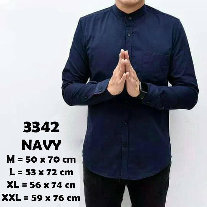  Baju  Hem Kemeja Polos  Pria Biru Navy  Dark Blue Kerah 