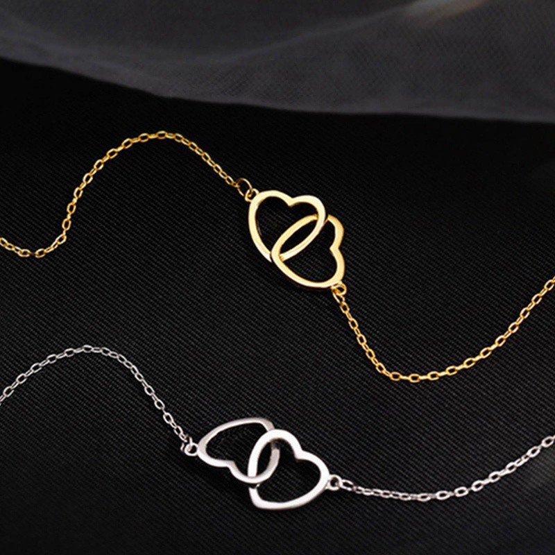 New Girls Women Double Heart Hollow Personaility Heart Necklace Love Geomertic Clavicle Choker