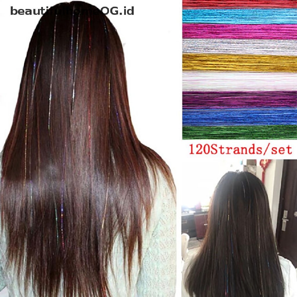 120 Helai Rambut Warna Pelangi Glitter Bahan Sutra Untuk Dekorasi