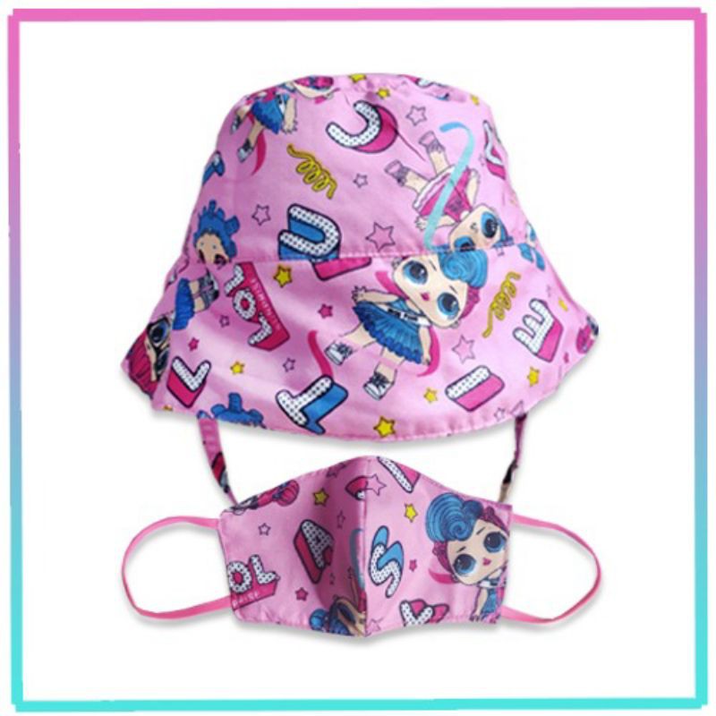 Bucket Hat Kids Free Masker Motif Topi Anak Karakter Dengan Tali 3 4 5 tahun