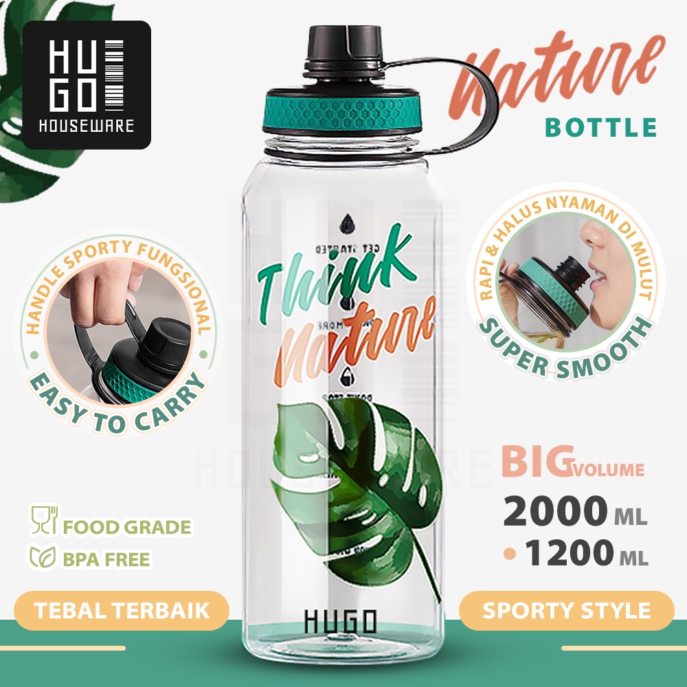 HUGO Botol Minum Besar Jumbo Sporty Nature Bottle Tempat Air Minum 1200 dan 2000 ml