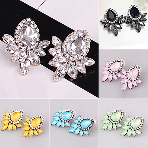 OW@ 1 Pair Fashion Women Flower Shape Rhinestone Ear Stud Earrings Jewelry Gift