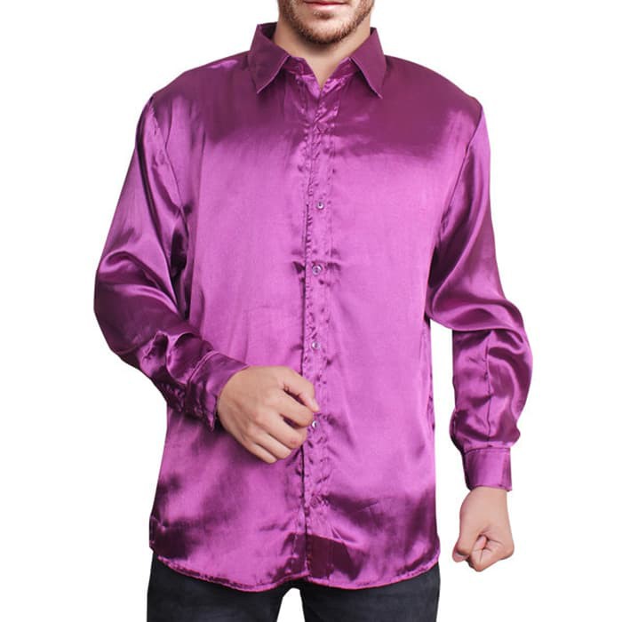 [hem glow ungu VL] kemeja pria saten ungu