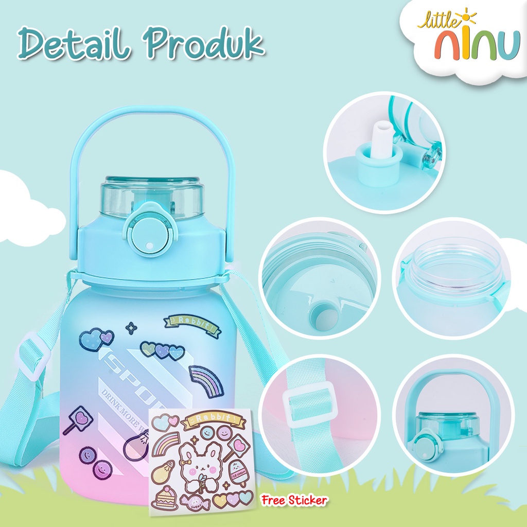 LITTLE NINU Botol Minum Anak Rainbow Sedotan Water Bottle Gradasi 1200 ml