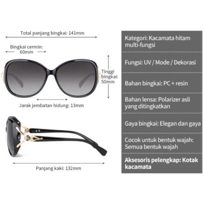 Kacamata Hitam Sunglass Elegan Anti Silau Polarisasi HD Bisa COD Kaca Mata Wanita Anti UV