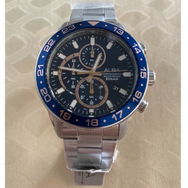 ALBA Jam Tangan Rantai Pria Alba Active Chronograph Stainless Blue Dial AM3845X1