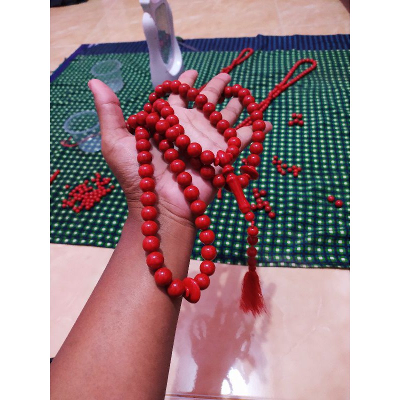 Tasbih Red Coral Marjan dim 11- 12 mm BESAR Muslim ASLI ORIGINAL