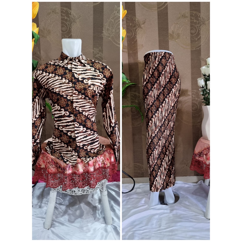 Kemeja Couple Rok Plisket Lengan Panjang | Sale Kemeja Premium | Kemeja Semi Sutra | Couple Rok Plisket dan Kemeja HEM Batik dan Rok Plisket Batik Maxi JUMBO