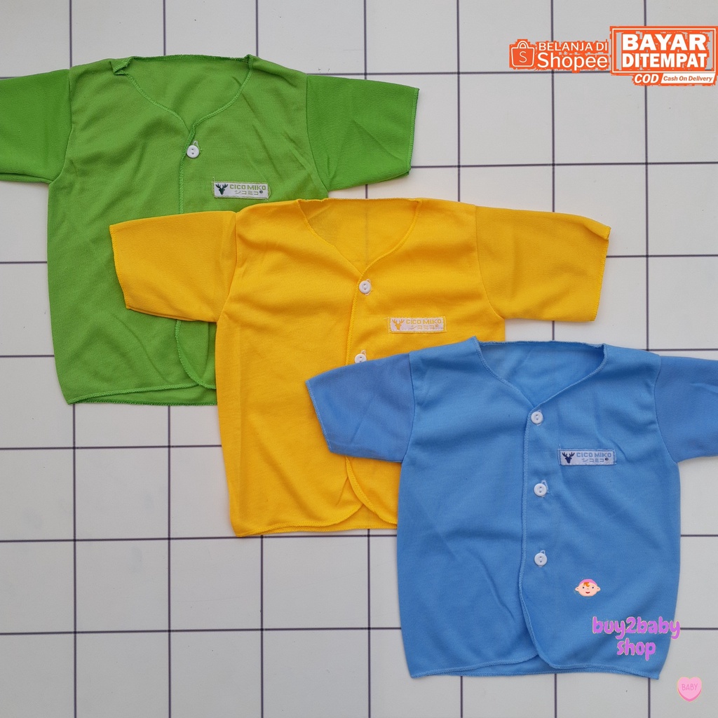 Baju bayi Piyama Cico Miko Warna Polos 0-3 Bulan isi 3 PCS