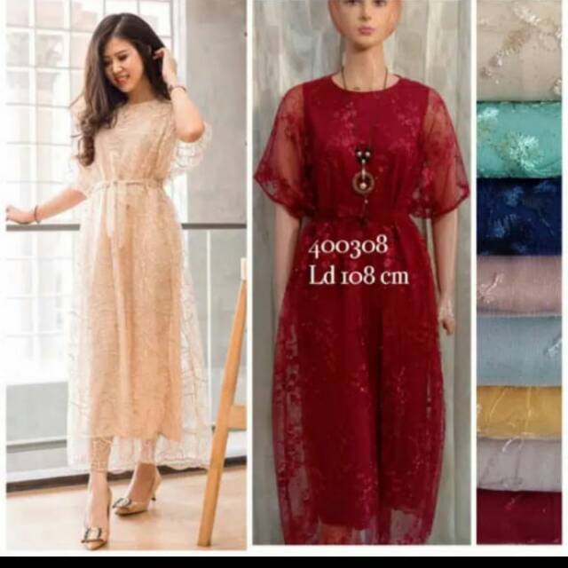 Dress#brukat#tulle# mutiara#panjang#dress#polosan# cocok banget untuk ke pesta#brokat mutiara fullll