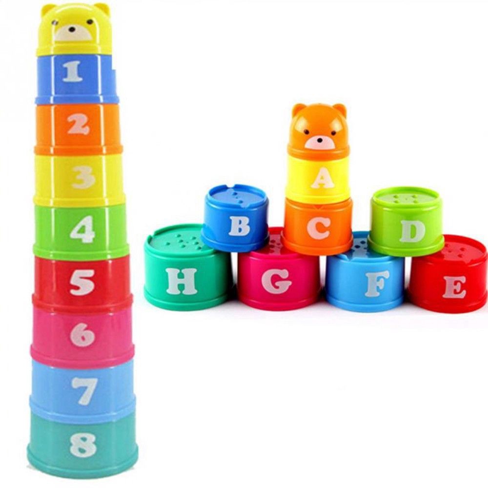 9X Stack Nest Plastic Cups Rainbow Stacking Tower Educational Stacking Kids Toys