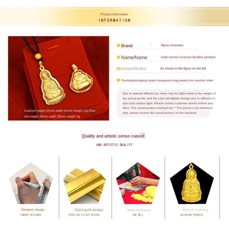 Liontin Emas Asli Kadar 375 Desain Buddha Guanyin Untuk Pria Dan Wanita