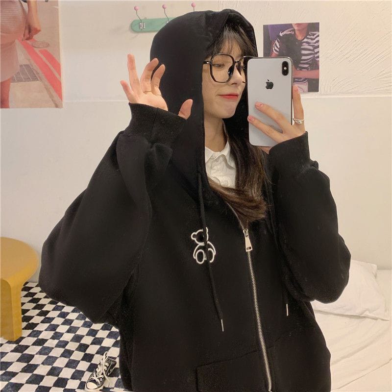 ZIPPER HOODIE WANITA LINE BEAR / ZIPPER HOODIE WANITA TEBAL