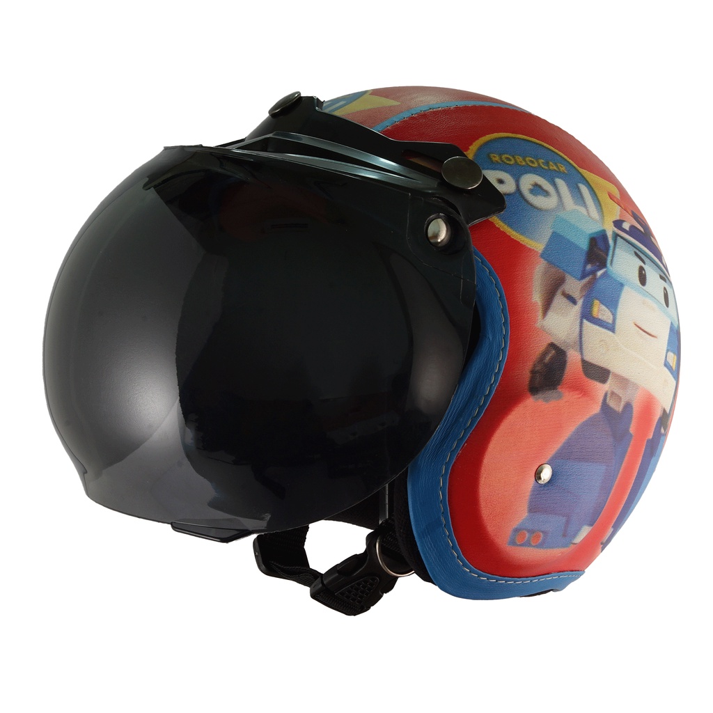 Helm Bogo Retro Anak Untuk Usia 2-6 Tahun Motif Pororo ROBOCAR - Merah Biru