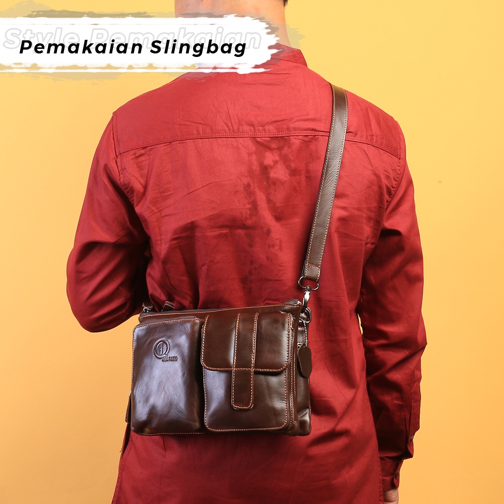 Tas Selempang Pria Wanita Kulit Asli Tas Slempang Pria Kulit Sapi Asli Premium HB09 Tas Kuliah Cowok Cewek Bahan Kulit Sapi Asli GARANSI ORIGINAL