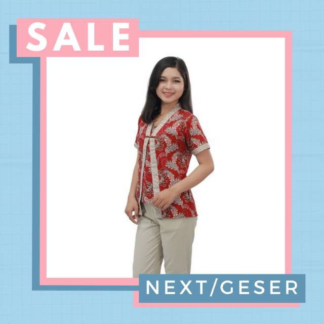 S M L XL XXL 3L 4L 5L  Blouse Batik_Atasan Batik Wanita _Model Kutubaru Modern_berseleting Belakang