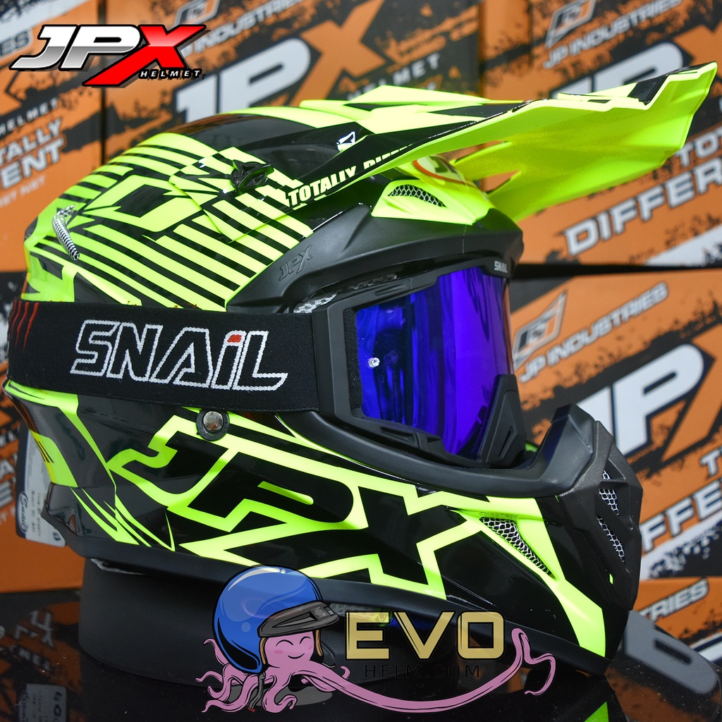 HELM JPX CROSS_FOX1 SERI X12 - FLUO YELLOW GLOSS + GOOGLE SNAIL (ONGKIR 2 KG) HELM JPX TERBARU